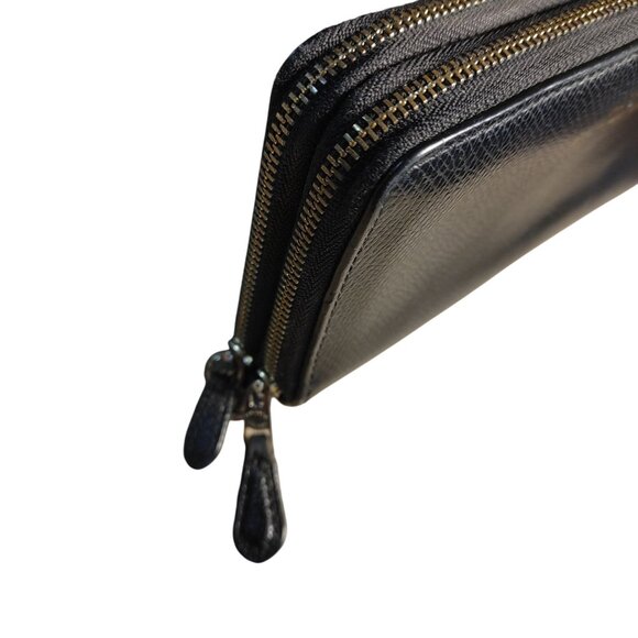 Coach Black Leather Zip Wallet Double Gold Tone Hardware Card Slots ID Window - Picture 7 of 14